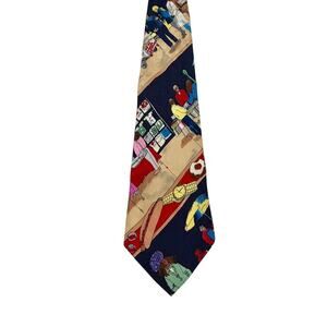 VTG Nicole Miller 1993 New York City Street Scene Novelty Silk Neck Tie Mens